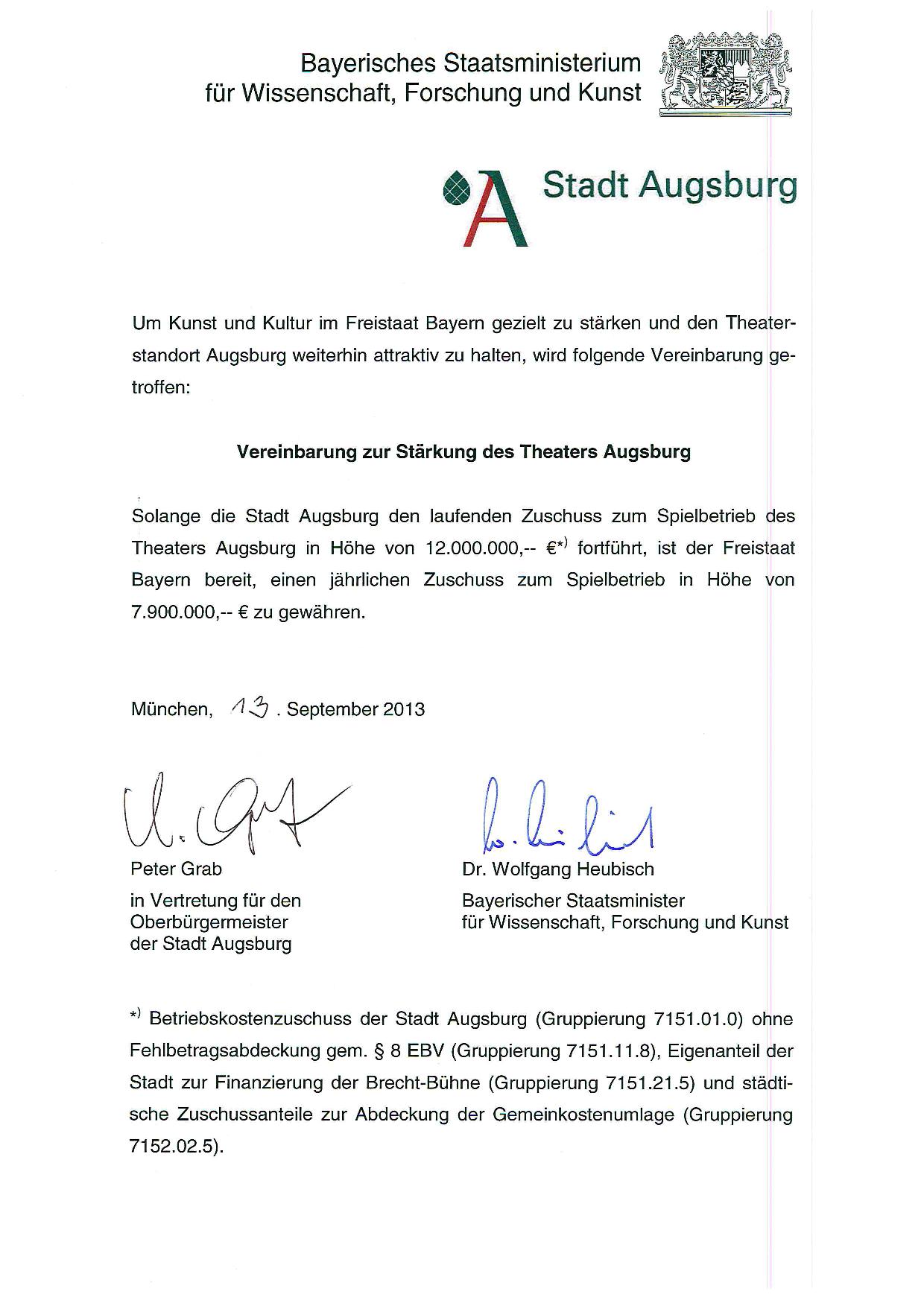 Vereinbarung zur Stärkung des Theaters Augsburg